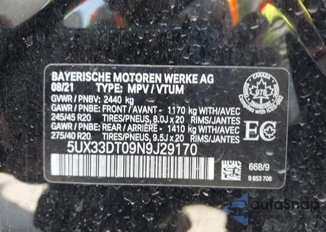 2022 BMW X4 xDrive30I z USA, uszkodzony, nr VIN 5UX33DT09N9J29170